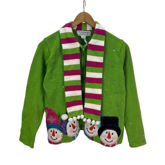 Heirloom Collectibles Christmas Collection Green Snowmen Ugly Sweater Size M - Picture 1 of 7